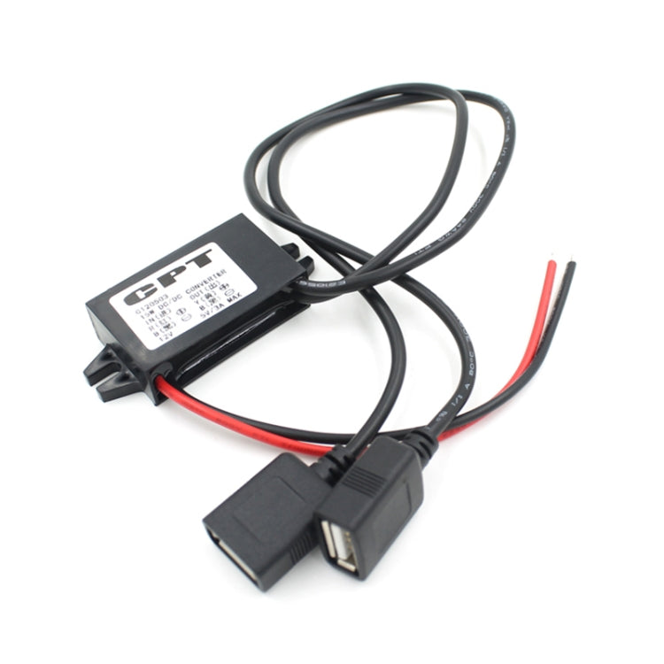 Car Motorcycle Dual USB Car Charger DC 12V To 5V 3A Power Adapter with for Car GPS Tracker DVR, Length: 1m