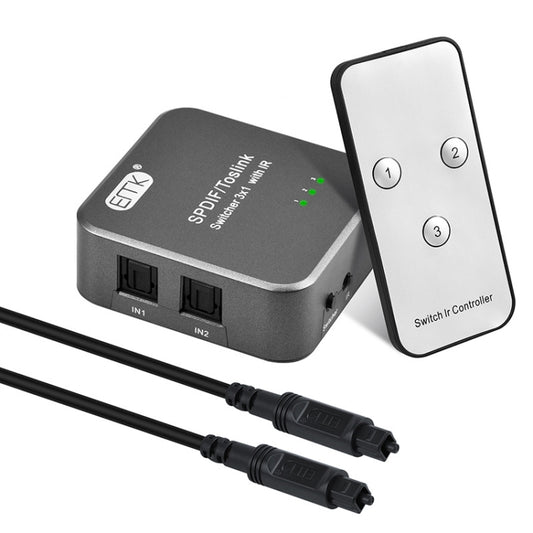 EMK SPDIF/TosLink Digital Optical Audio 3x1 Switcher with IR Controller