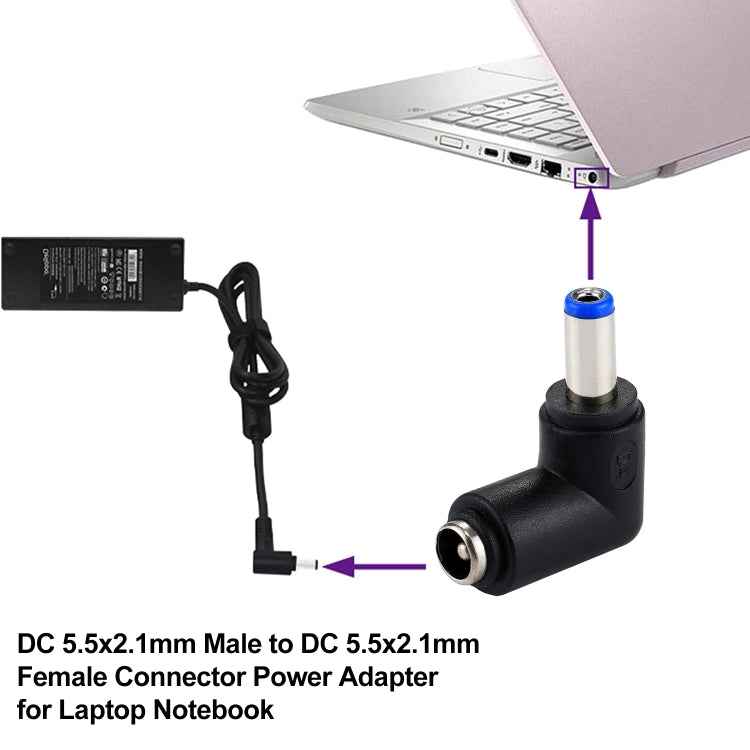DC 4506 Male  to DC 7406 Female Connector Power Adapter for HP Laptop Notebook, 90 Degree Right Angle Elbow, DC 5521 Male to Female