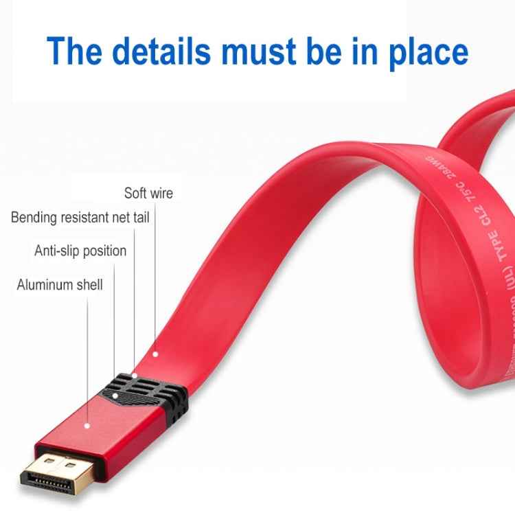 4K 60Hz DisplayPort 1.2 Male to DisplayPort 1.2 Male Aluminum Shell Flat Adapter Cable, Cable Length: 2m