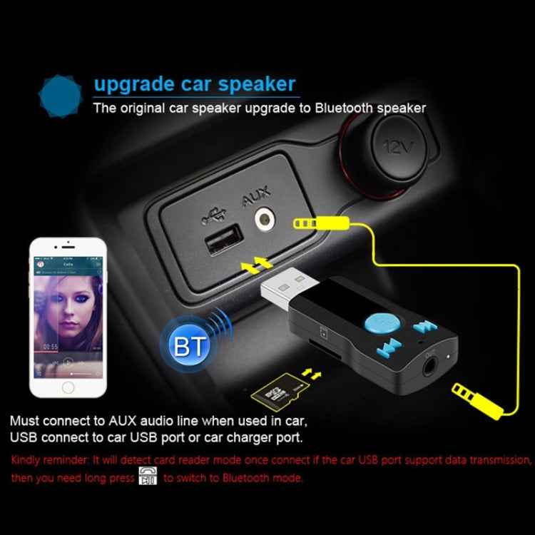 BC07 Mini Brushed Texture USB Bluetooth Receiver MP3 Player SD/TF Card Reader with Microphone & Audio Cable, Support Handsfree & AUX Output & 32GB Micro SD / TF Card & Two-sided USB Port Connecting