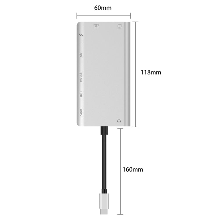 Onten 9591BD 8 in 1 USB-C / Type-C to PD USB-C / Type-C Charging + Gigabit Ethernet + Dual USB 3.0 + HDMI + VGA + SD Card Slot + 3.5mm AUX HUB