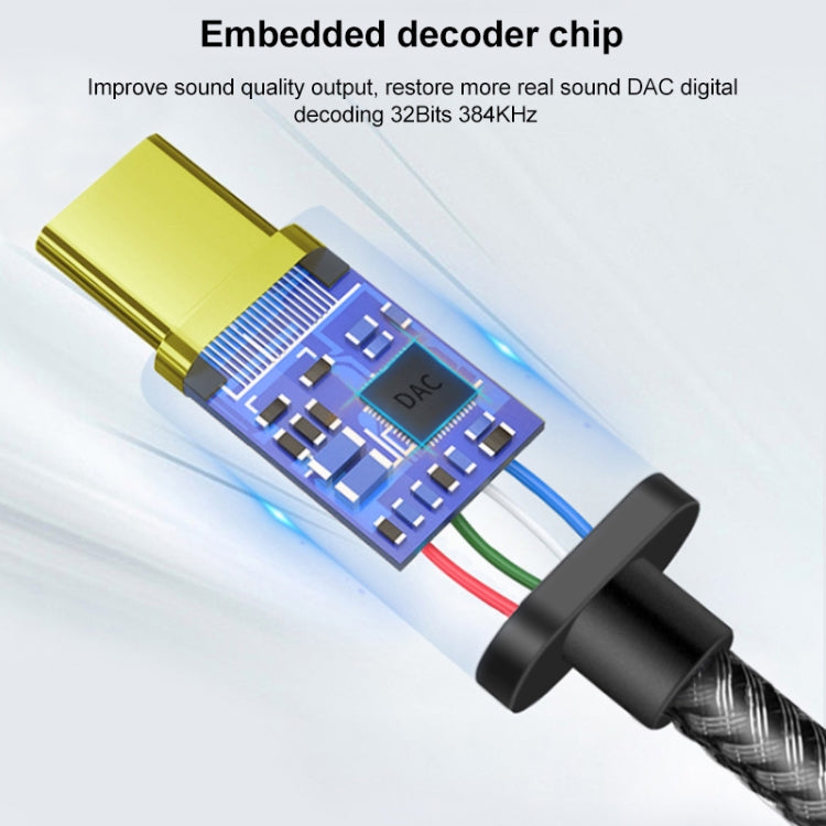 TA12-R2 USB-C / Type-C Male to 3.5mm Audio Female Single Crystal Copper Braid Earphone Adapter, Copper + Silver, Silver, Black Grey, Grey