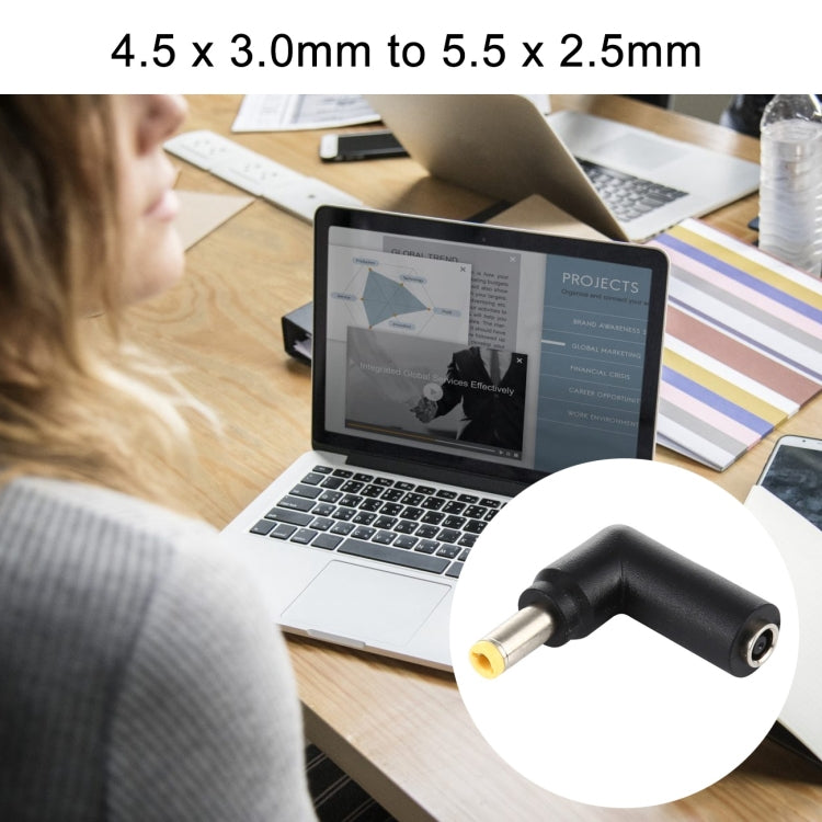 10 PCS 4.5 x 3.0mm Female to 5.5 x 2.5mm Male Plug Elbow Adapter Connector, 4.5x3.0mm to 5.5x2.5mm