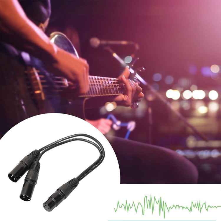 30cm 3 Pin XLR CANNON 1 Female to 2 Male Audio Connector Adapter Cable for Microphone / Audio Equipment, 1 Female to 2 Male Black