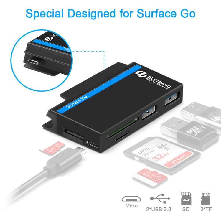 ROCKETEK RT-SGO737 2 USB 3.0 + Micro USB Interface Hub for Microsoft Surface Go, with 2 TF Card & SD Card Slots
