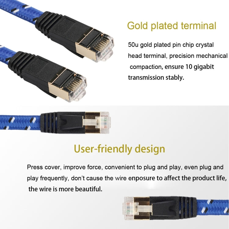 10m Gold Plated CAT-7 10 Gigabit Ethernet Ultra Flat Patch Cable for Modem Router LAN Network, Built with Shielded RJ45 Connector, Length: 10m