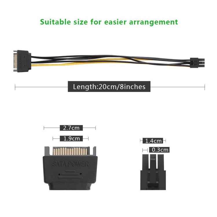 20cm SATA 15 Pin to 6 Pin PCI Express Graphics Video Card Sata Power Cable