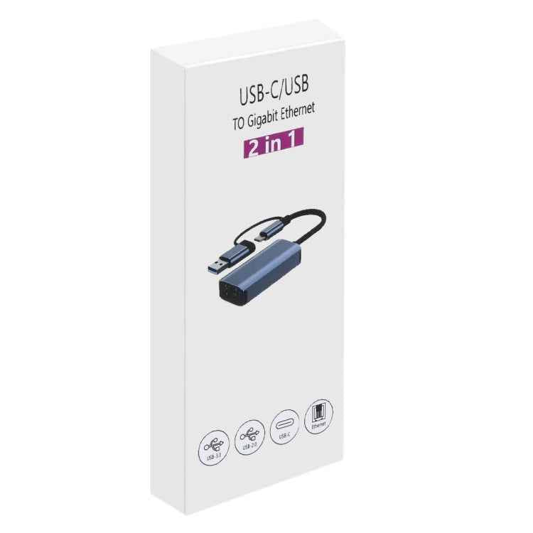 BYL-2207TU 2 in 1 USB + Type-C to RJ45 Docking Station HUB Adapter