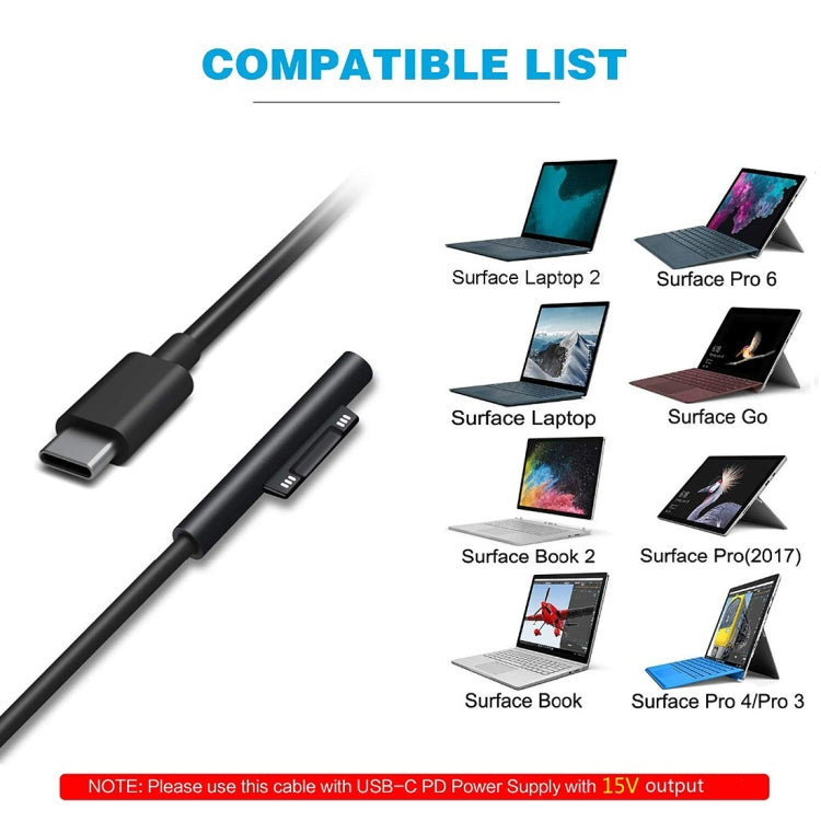 Surface Pro 7 / 6 / 5 to USB-C / Type-C Male Interfaces Power Adapter Charger Cable for Microsoft Surface Pro 7 / 6 / 5 / 4 / 3 / Microsoft Surface Go, Type-C to Microsoft Surface