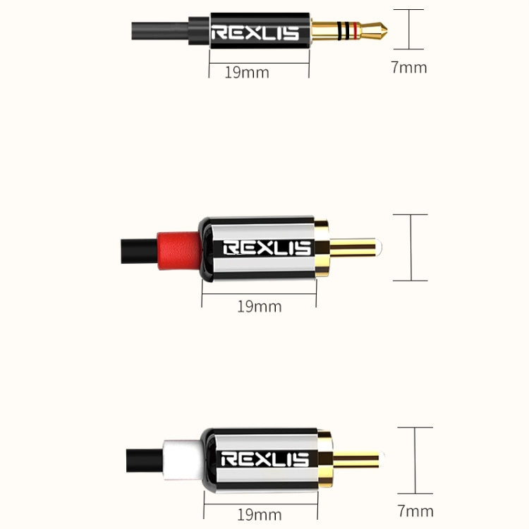 REXLIS 3635 3.5mm Male to Dual RCA Gold-plated Plug Black Cotton Braided Audio Cable for RCA Input Interface Active Speaker, Length: 3m