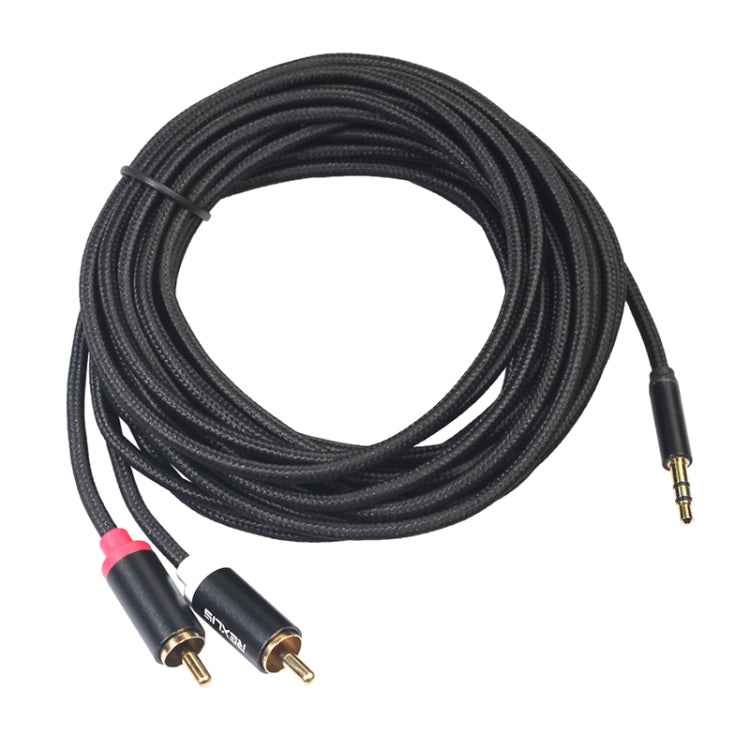 REXLIS 3635 3.5mm Male to Dual RCA Gold-plated Plug Black Cotton Braided Audio Cable for RCA Input Interface Active Speaker, Length: 10m