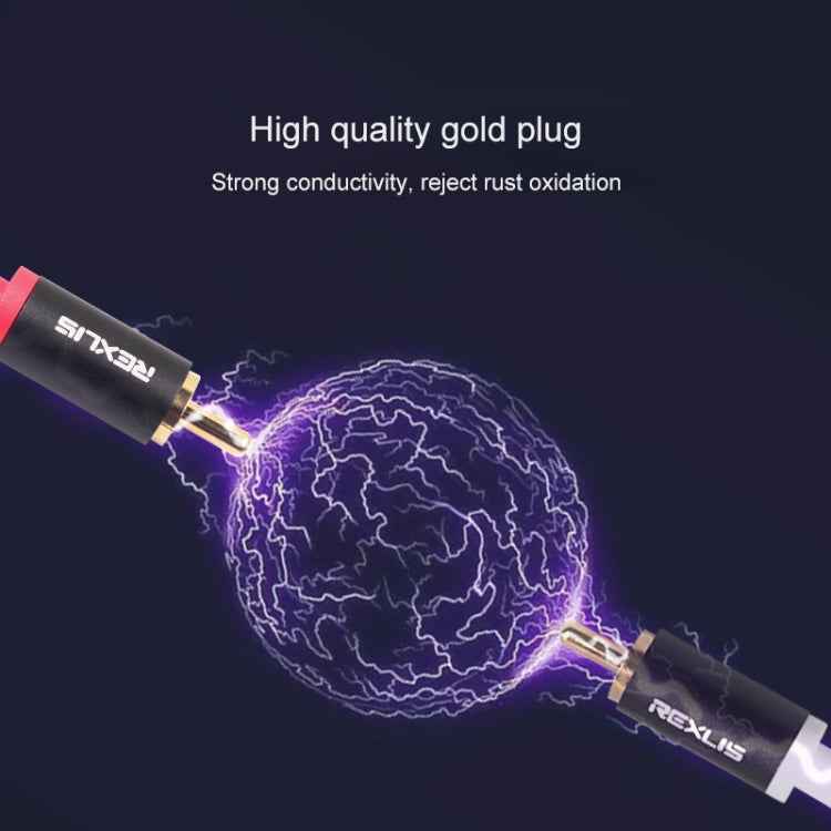REXLIS 3635 3.5mm Male to Dual RCA Gold-plated Plug Black Cotton Braided Audio Cable for RCA Input Interface Active Speaker, Length: 10m