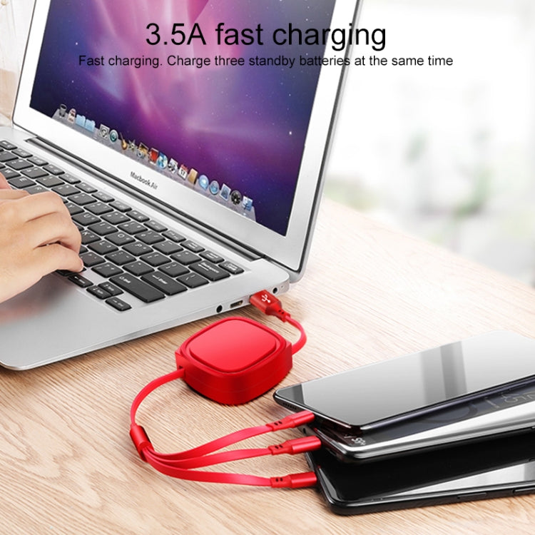 1.2m 3.5A Max 3 in 1 USB to USB-C / Type-C + 8Pin + Micro USB Retractable Charging Cable