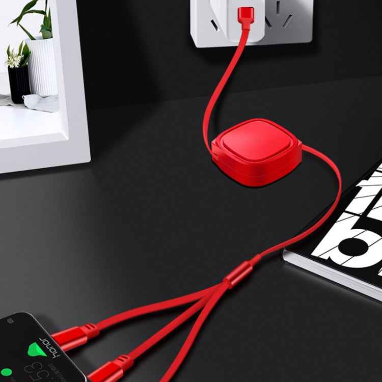 1.2m 3.5A Max 3 in 1 USB to USB-C / Type-C + 8Pin + Micro USB Retractable Charging Cable