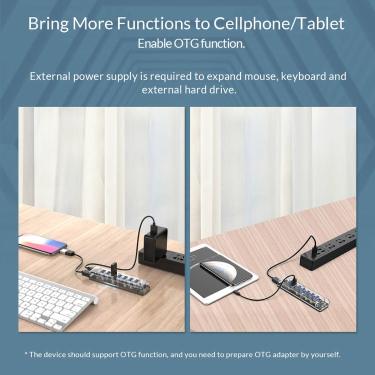 ORICO F7U 7 x USB 3.0 Ports 5Gbps Fast Transmission Desktop HUB with Blue LED Indicator Light, 7 Ports