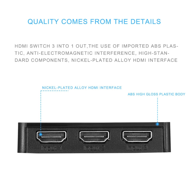 1080P 3 x 1 Ports (3 Ports Input x 1 Port Output) HDMI Switch with Remote Control, 3 Inputs to 1 output