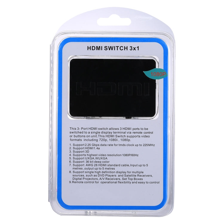 1080P 3 x 1 Ports (3 Ports Input x 1 Port Output) HDMI Switch with Remote Control, 3 Inputs to 1 output
