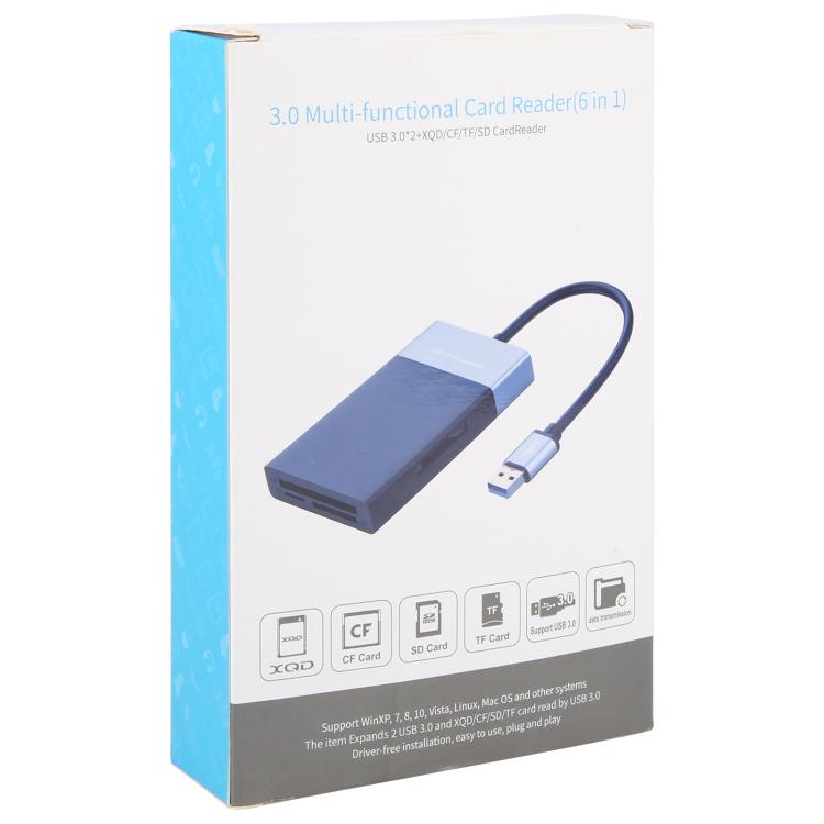 6 In 1 Multi-function Dual USB 3.0 + XQD + CF + TF + SD Card Reader