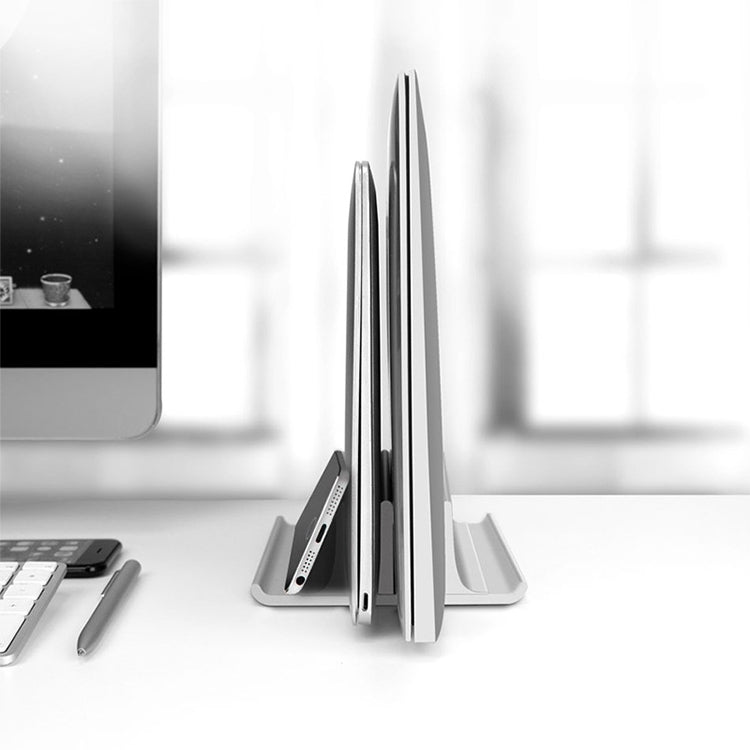 Universal Portable Aluminum Alloy Double Slot Width Adjustable Laptop Vertical Storage Stand Base