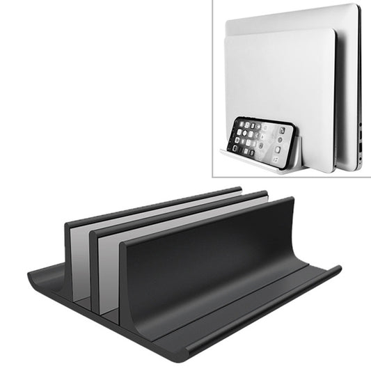 Universal Portable Aluminum Alloy Double Slot Width Adjustable Laptop Vertical Storage Stand Base, Double Slot Black