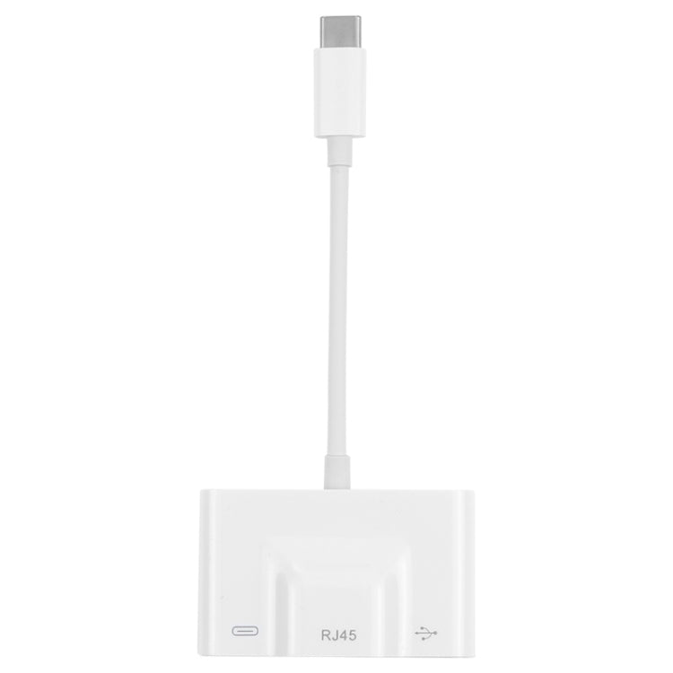 3 in 1 USB-C / Type-C Male to USB + 100M RJ45 Ethernet + Type-C Power Female Adapter