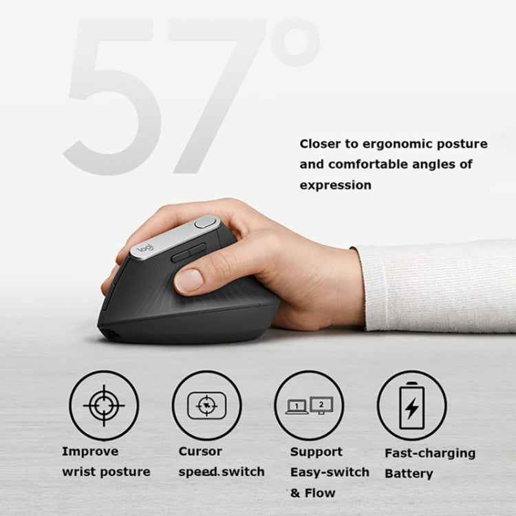 Logitech MX Vertical 4000DPI USB-C / Type-C + Unifying + Bluetooth Three-mode Ergonomic Wireless Vertical Optical Mouse