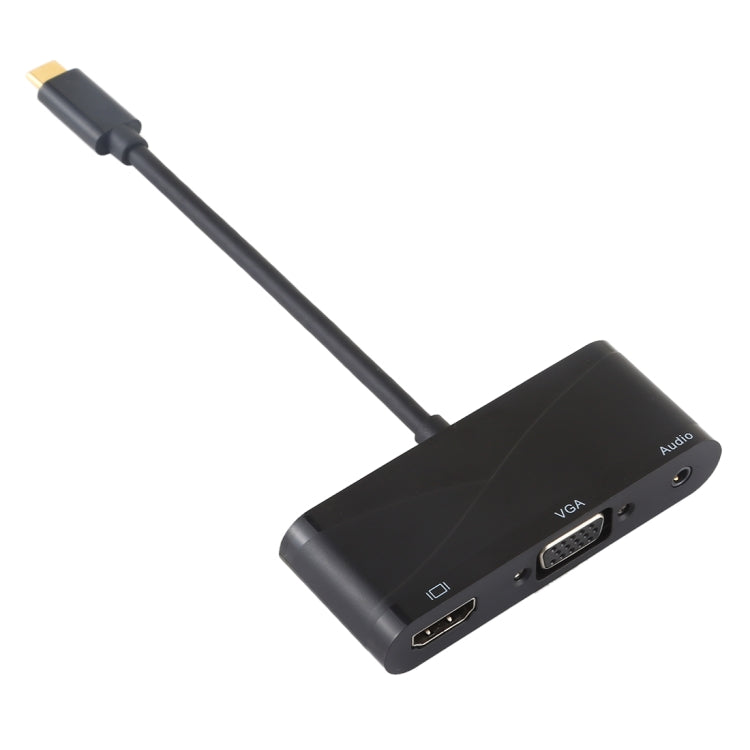 USB 2.0 + Audio Port + VGA + HDMI to USB-C / Type-C HUB Adapter, Black