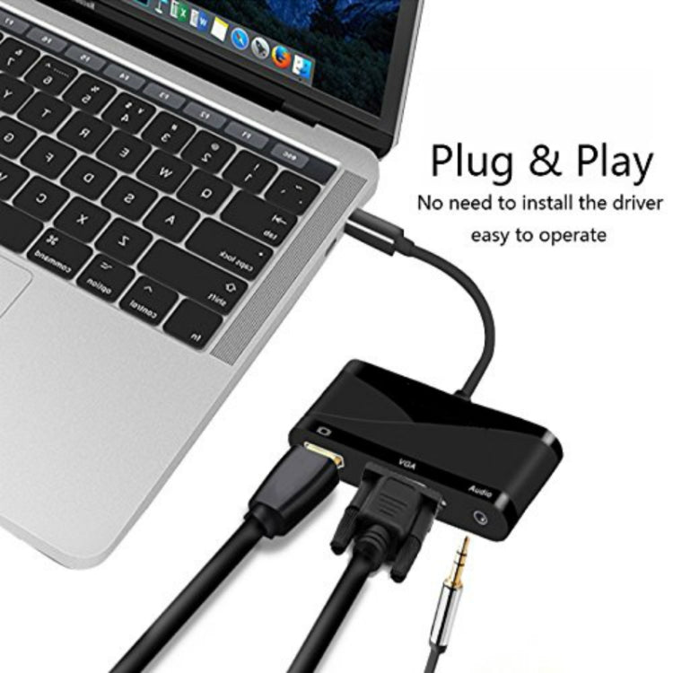 USB 2.0 + Audio Port + VGA + HDMI to USB-C / Type-C HUB Adapter, Black