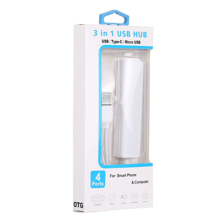 3 in 1 USB-C / Type-C + Micro USB + 4 x USB 2.0 Ports HUB Converter, Cable Length: 12cm