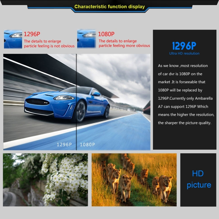 GS90C Car DVR Camera 2.7 inch LCD Screen HD 2304 x 1296P 170 Degree Wide Angle Viewing, Support Motion Detection / TF Card / G-Sensor / HDMI