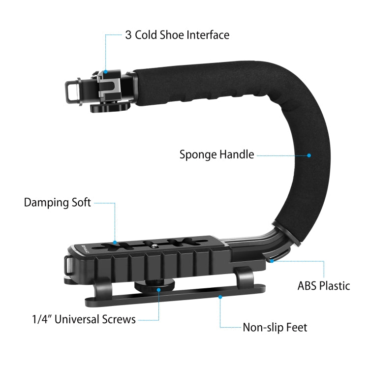 PULUZ U/C Shape Portable Handheld DV Bracket Stabilizer + Video Shotgun Microphone Kit with Cold Shoe Tripod Head  for All SLR Cameras and Home DV Camera