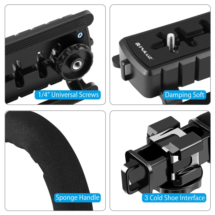 PULUZ U/C Shape Portable Handheld DV Bracket Stabilizer + LED Studio Light Kit with Cold Shoe Tripod Head  for All SLR Cameras and Home DV Camera