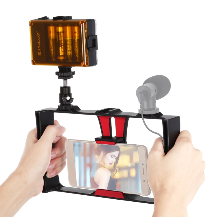 PULUZ 2 in 1 Vlogging Live Broadcast LED Selfie Light Smartphone Video Rig Kits with Cold Shoe Tripod Head for iPhone, Galaxy, Huawei, Xiaomi, HTC, LG, Google, and Other Smartphones, Vlogging Rig+Light