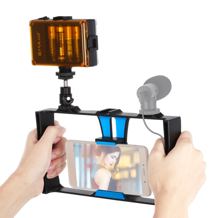 PULUZ 2 in 1 Vlogging Live Broadcast LED Selfie Light Smartphone Video Rig Kits with Cold Shoe Tripod Head for iPhone, Galaxy, Huawei, Xiaomi, HTC, LG, Google, and Other Smartphones, Vlogging Rig+Light