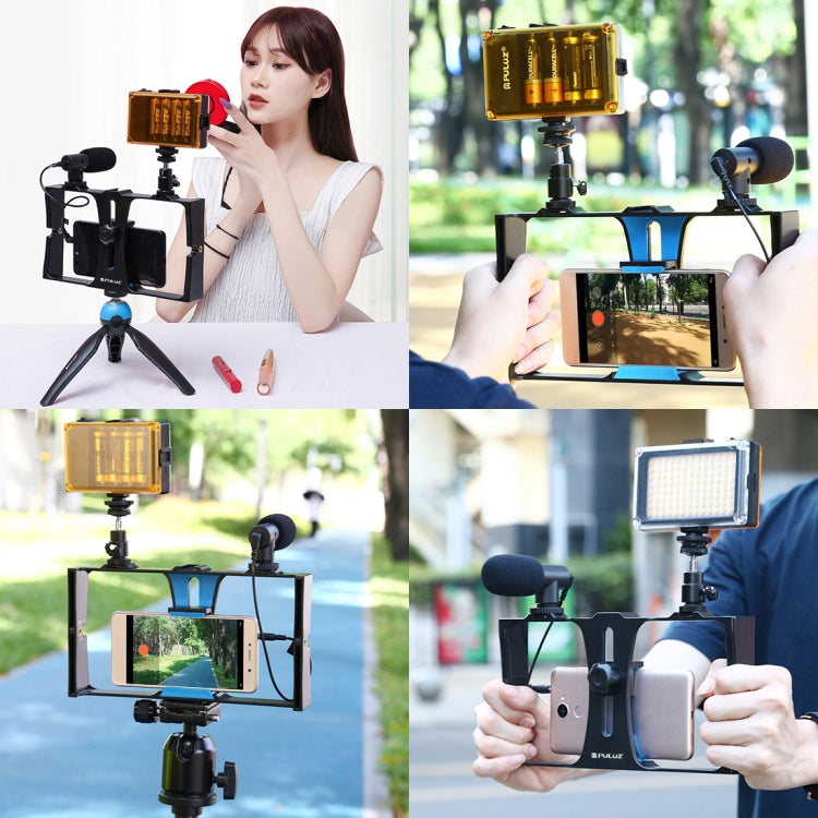 PULUZ 2 in 1 Vlogging Live Broadcast LED Selfie Light Smartphone Video Rig Kits with Cold Shoe Tripod Head for iPhone, Galaxy, Huawei, Xiaomi, HTC, LG, Google, and Other Smartphones, Vlogging Rig+Light