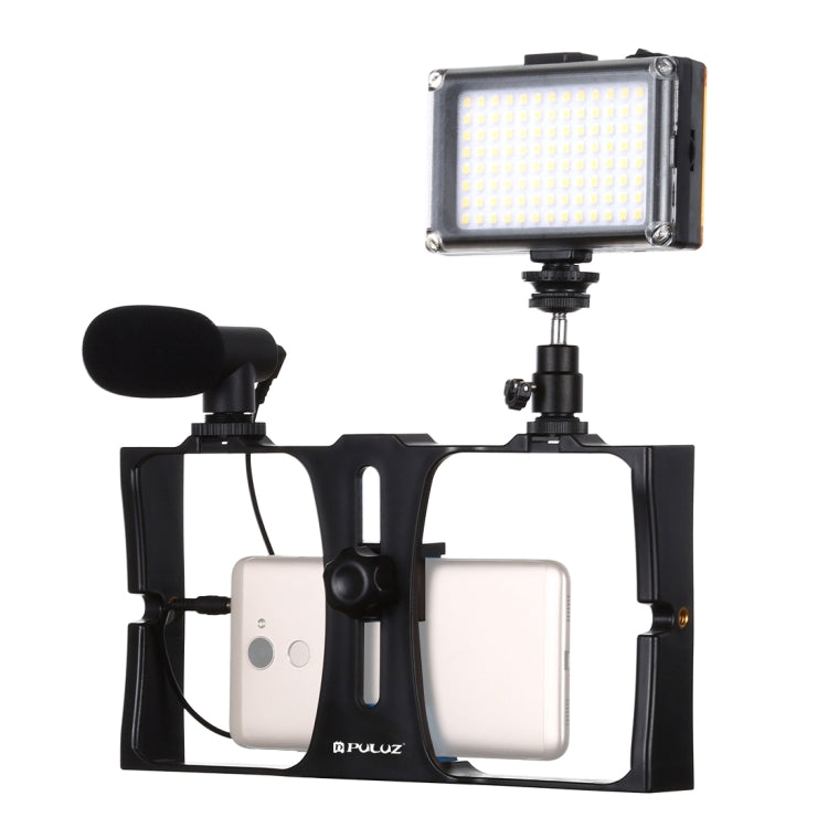 PULUZ 3 in 1 Vlogging Live Broadcast LED Selfie Light Smartphone Video Rig Kits with Microphone + Cold Shoe Tripod Head for iPhone, Galaxy, Huawei, Xiaomi, HTC, LG, Google, and Other Smartphones, 3-in-1, 3-in-1(Red)