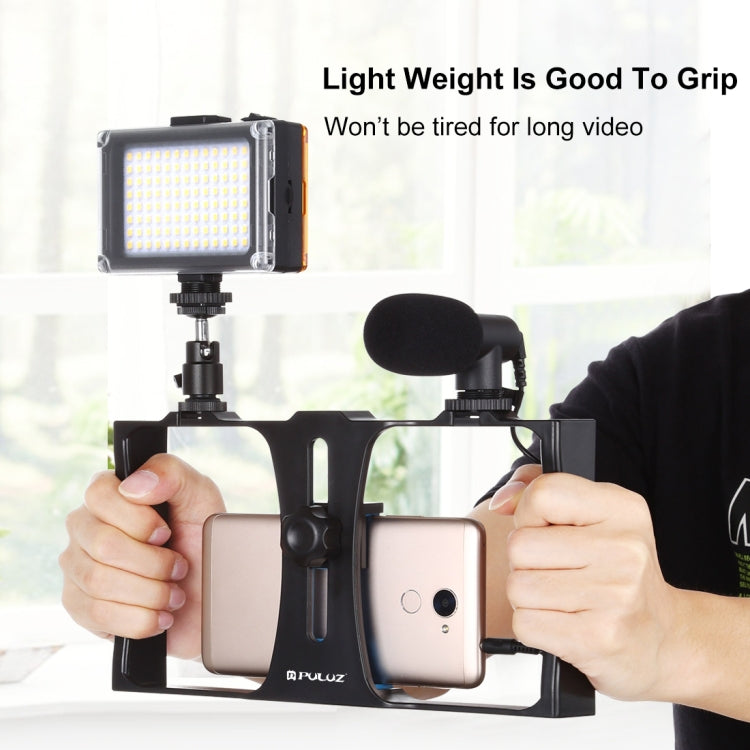 PULUZ 3 in 1 Vlogging Live Broadcast LED Selfie Light Smartphone Video Rig Kits with Microphone + Cold Shoe Tripod Head for iPhone, Galaxy, Huawei, Xiaomi, HTC, LG, Google, and Other Smartphones, 3-in-1, 3-in-1(Red)
