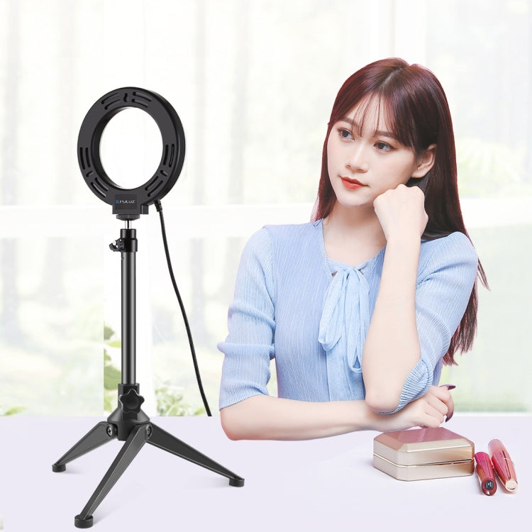PULUZ 4.7 inch 12cm USB 3 Modes Dimmable LED Ring Vlogging Photography Video Lights + Desktop Tripod Holder with Cold Shoe Tripod Ball Head