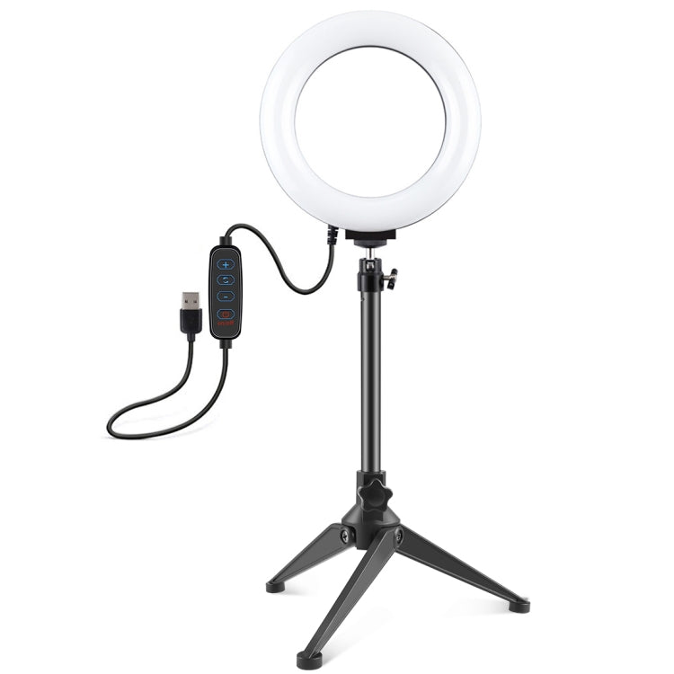 PULUZ 6.2 inch 16cm USB 3 Modes Dimmable LED Ring Vlogging Photography Video Lights + Desktop Tripod Holder with Cold Shoe Tripod Ball Head
