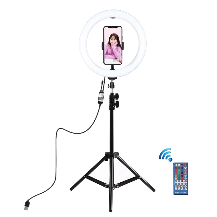 PULUZ 1.1m Tripod Mount + 10.2 inch 26cm RGBW LED Ring Vlogging Video Light  Live Broadcast Kits with Remote Control & Cold Shoe Tripod Ball Head & Phone Clamp