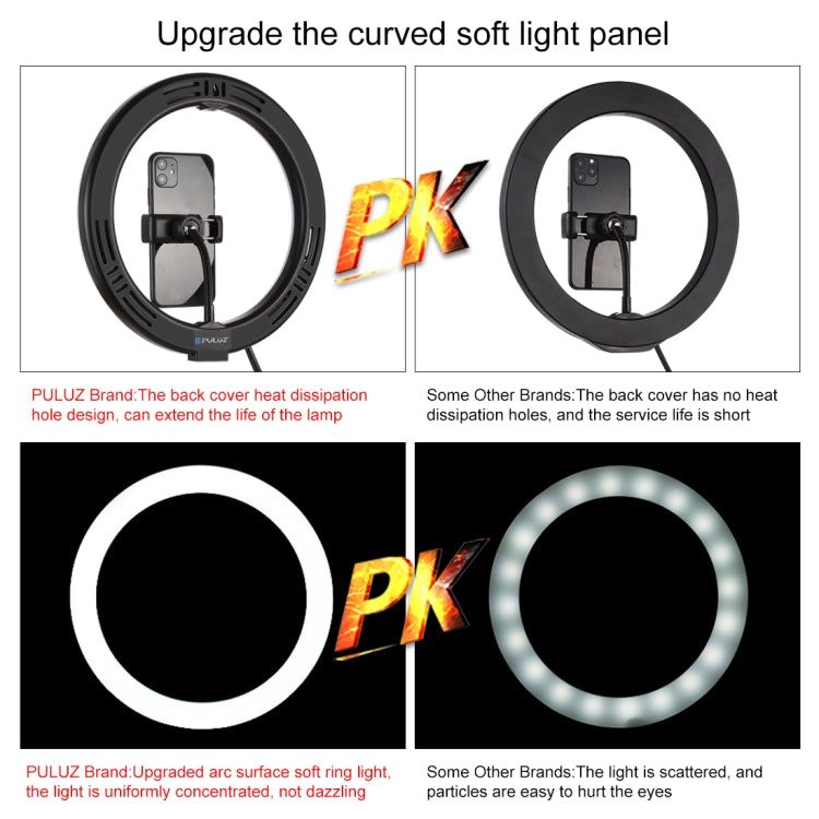 PULUZ 1.1m Tripod Mount + 10.2 inch 26cm RGBW LED Ring Vlogging Video Light  Live Broadcast Kits with Remote Control & Cold Shoe Tripod Ball Head & Phone Clamp