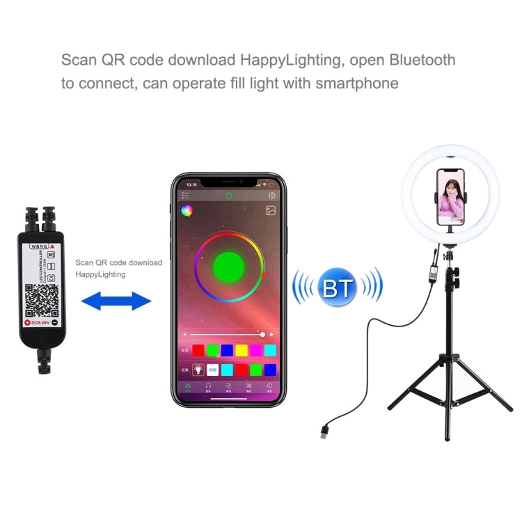 PULUZ 1.1m Tripod Mount + 10.2 inch 26cm RGBW LED Ring Vlogging Video Light  Live Broadcast Kits with Remote Control & Cold Shoe Tripod Ball Head & Phone Clamp
