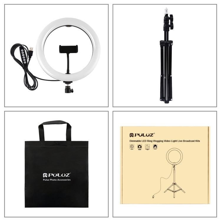 PULUZ 1.1m Tripod Mount + 10.2 inch 26cm RGBW LED Ring Vlogging Video Light  Live Broadcast Kits with Cold Shoe Tripod Ball Head & Phone Clamp