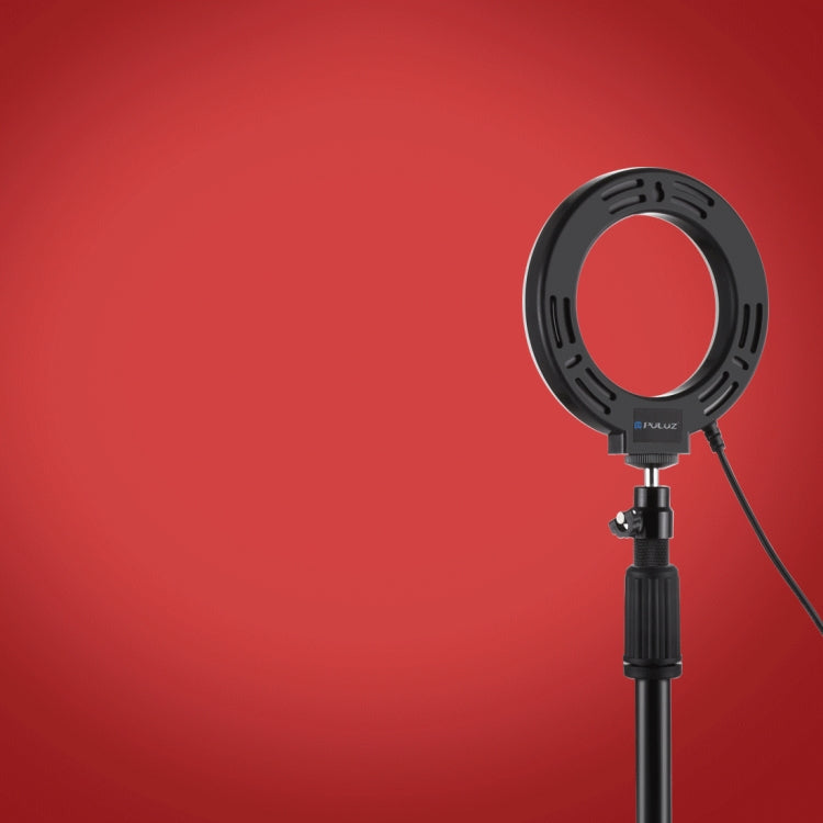 PULUZ 4.7 inch 12cm Curved Surface Ring Light + Round Base Desktop Mount USB 10 Modes 8 Colors RGBW Dimmable LED Ring Selfie Beauty Vlogging Photography Video Lights with Cold Shoe Tripod Ball Head