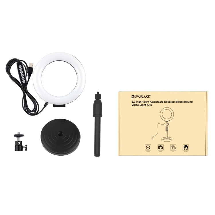 PULUZ 6.2 inch 16cm USB 10 Modes 8 Colors RGBW Dimmable LED Ring Vlogging Photography Video Lights + Round Base Desktop Mount with Cold Shoe Tripod Ball Head
