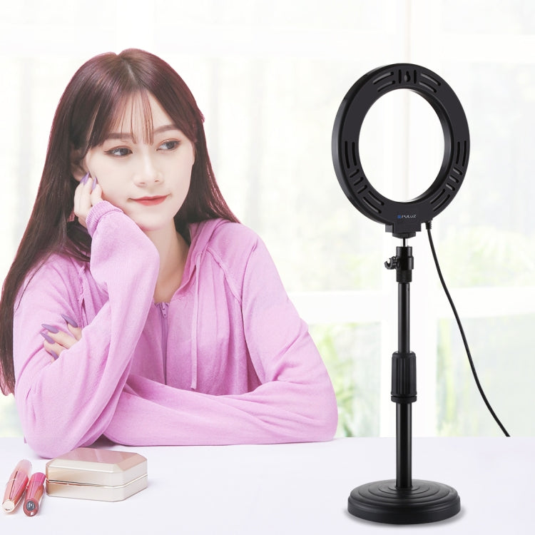 PULUZ 6.2 inch 16cm USB 10 Modes 8 Colors RGBW Dimmable LED Ring Vlogging Photography Video Lights + Round Base Desktop Mount with Cold Shoe Tripod Ball Head