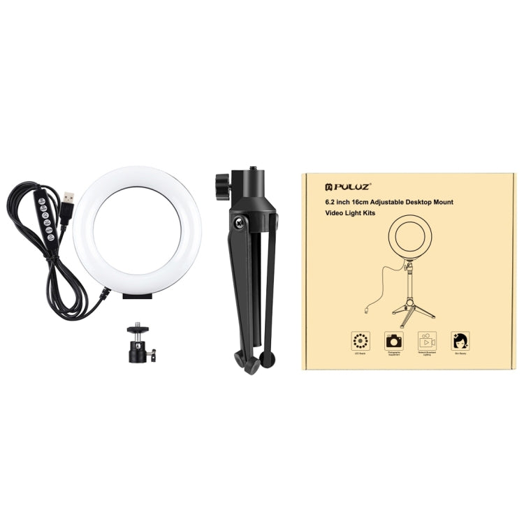 PULUZ 6.2 inch 16cm USB 10 Modes 8 Colors RGBW Dimmable LED Ring Vlogging Photography Video Lights + Desktop Tripod Mount with Cold Shoe Tripod Ball Head