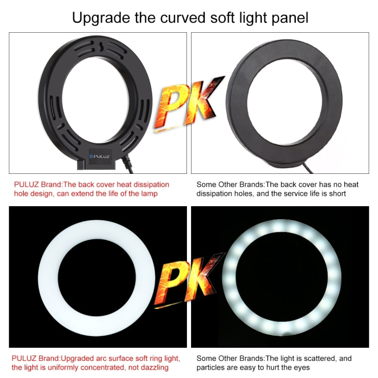 PULUZ 4.7 inch 12cm USB 10 Modes 8 Colors RGBW Dimmable LED Ring Vlogging Photography Video Lights + Desktop Tripod  Mount with Cold Shoe Tripod Ball Head