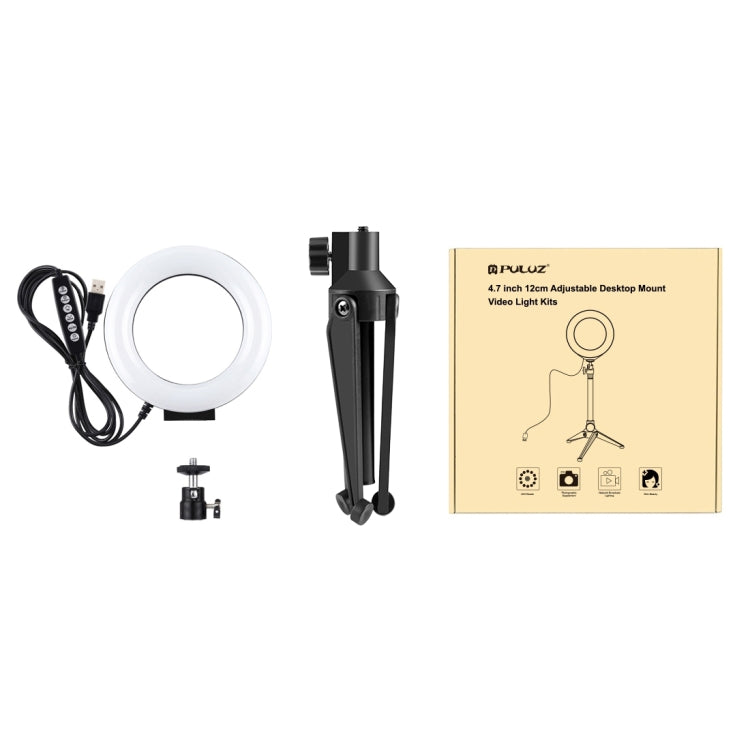 PULUZ 4.7 inch 12cm USB 10 Modes 8 Colors RGBW Dimmable LED Ring Vlogging Photography Video Lights + Desktop Tripod  Mount with Cold Shoe Tripod Ball Head